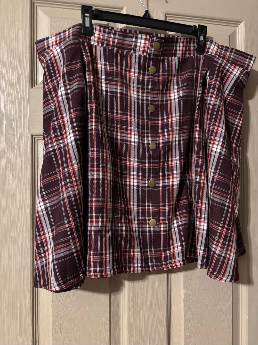 Torrid plaid  Button-Front Skirt in Burgundy, White, and Red NWT